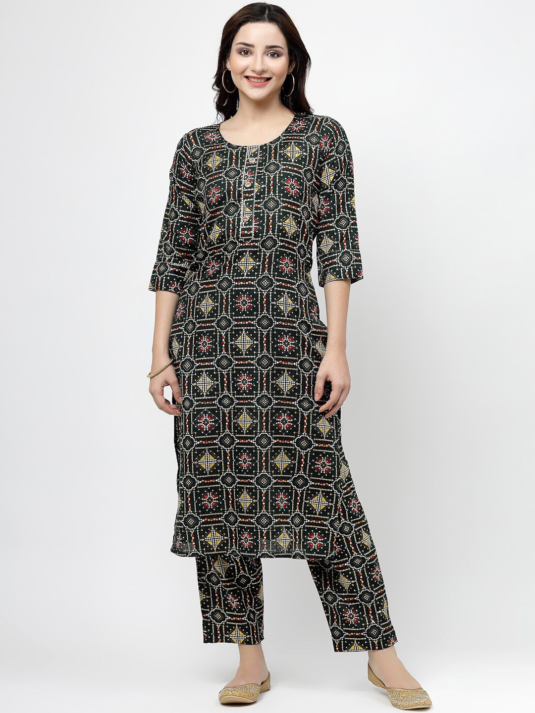 KALINI Ethnic Motifs Printed Regular Straight Pure Cotton Kurta With Trousers, Black
KALINI Ethnic Motifs Printed Regular Straight Pure Cotton Kurta With Trousers, Black