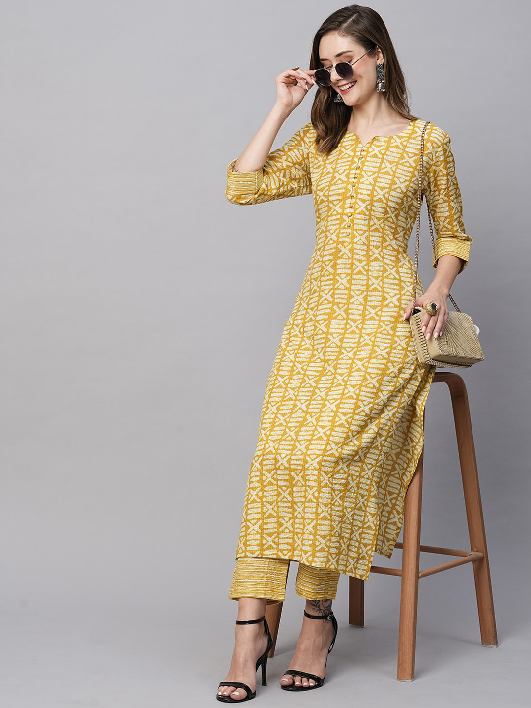 KALINI Ethnic Motifs Printed Kurta with Trousers, Yellow
KALINI Ethnic Motifs Printed Kurta with Trousers, Yellow