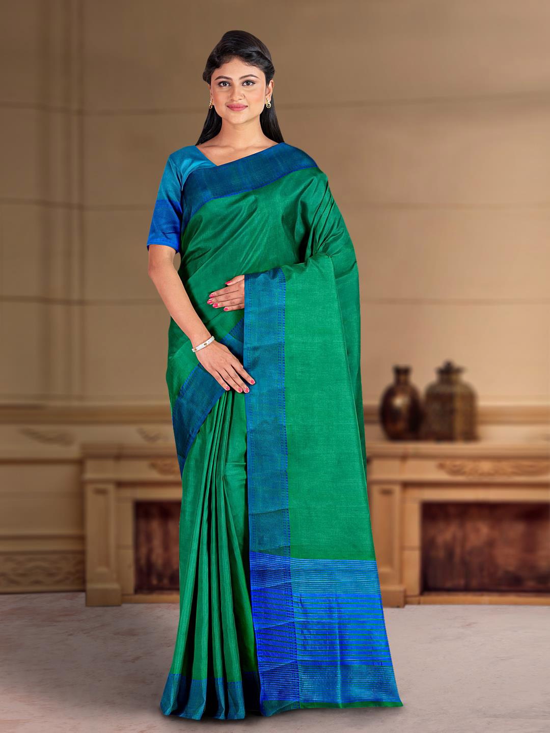 Kalamandir Silk Blend Saree, Green