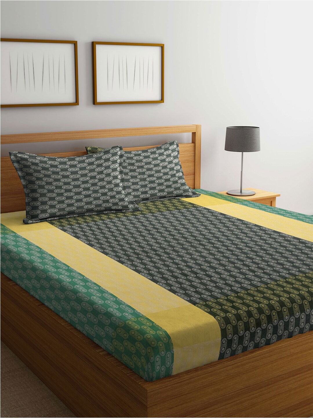 FABINALIV Green & Yellow Geometric Design Cotton King Size Bedsheet & 2 Pillow Covers
FABINALIV Green & Yellow Geometric Design Cotton King Size Bedsheet & 2 Pillow Covers