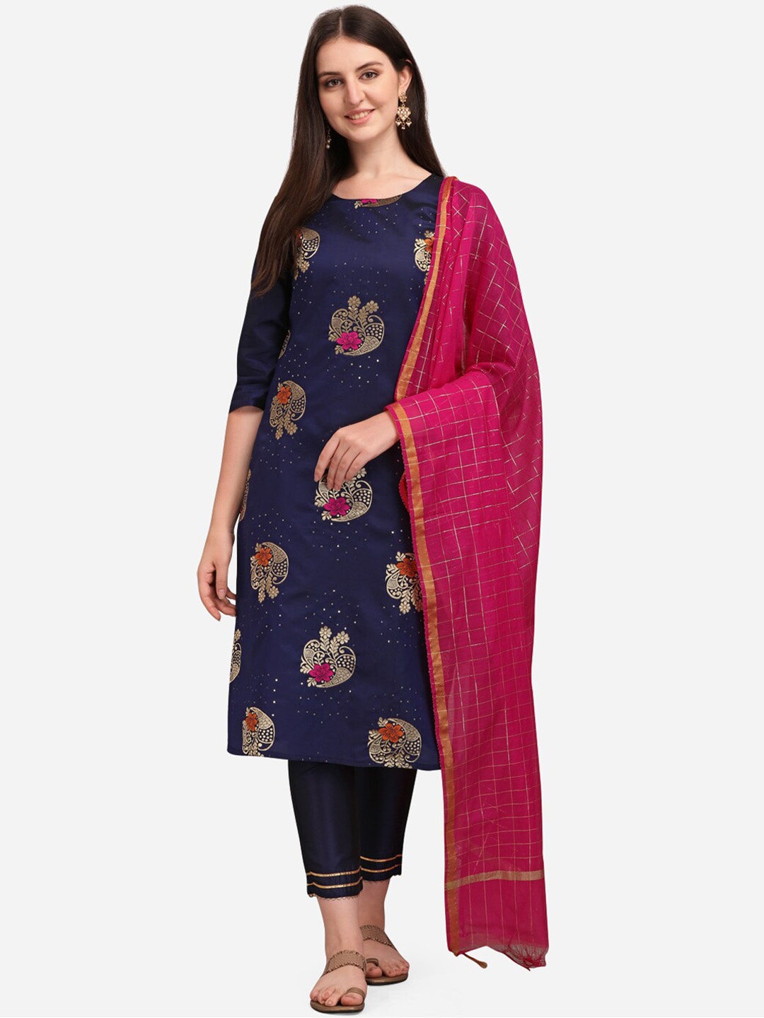 KALINI Ethnic Motifs Woven Design Sequined Kurta with Trousers & Dupatta, Navy blue
KALINI Ethnic Motifs Woven Design Sequined Kurta with Trousers & Dupatta, Navy blue