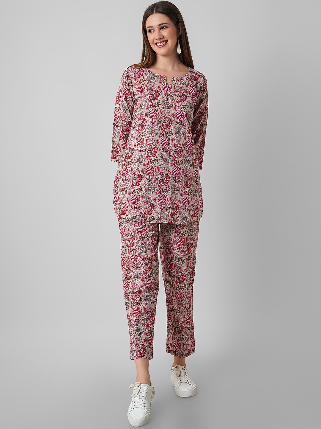 Haute and Humble Floral Printed Notched Neck Pure Cotton Top with Trousers, Beige
Haute and Humble Floral Printed Notched Neck Pure Cotton Top with Trousers, Beige