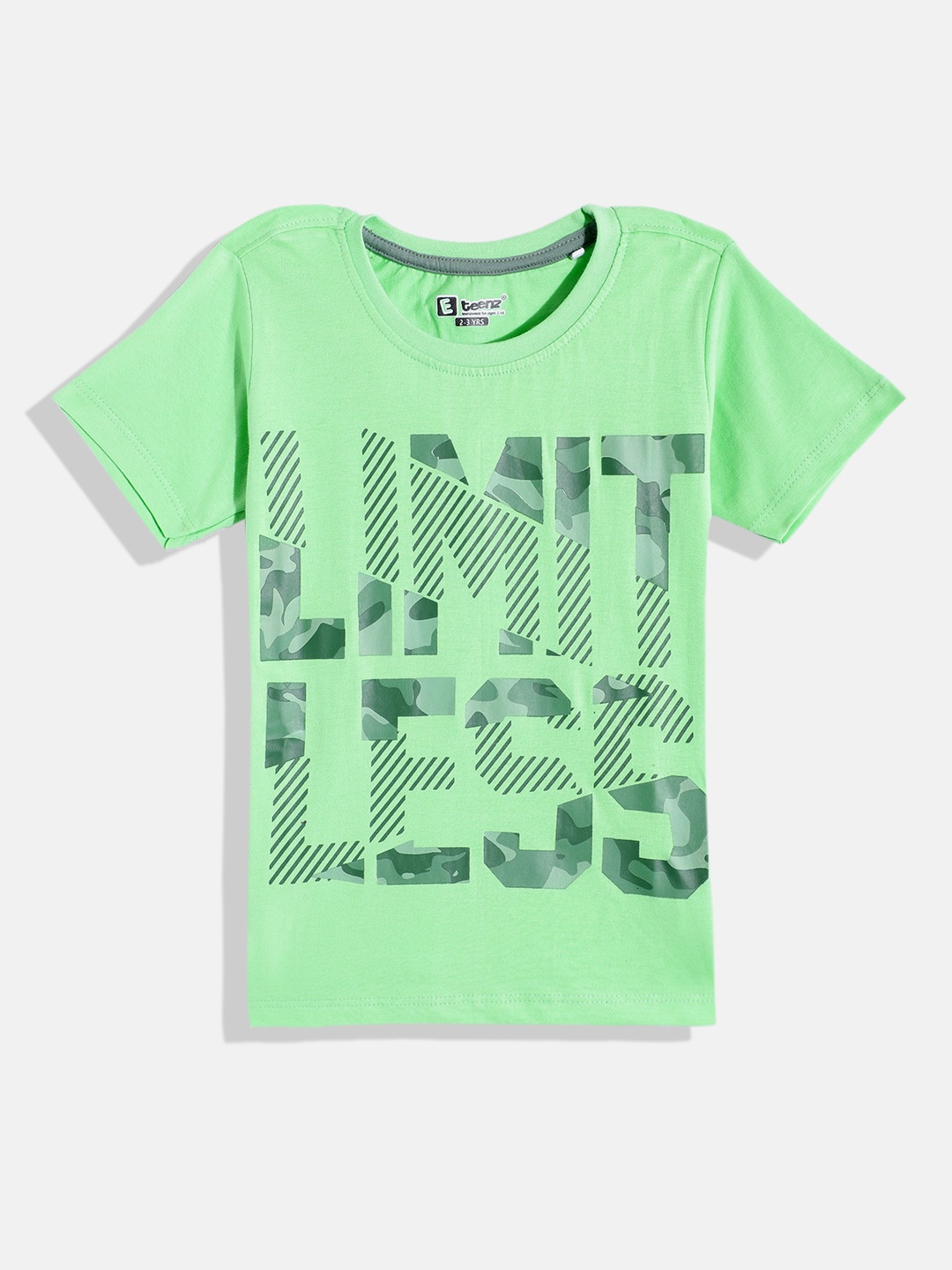 Eteenz Boys Camouflage & Typography Printed Cotton T-shirt, Green