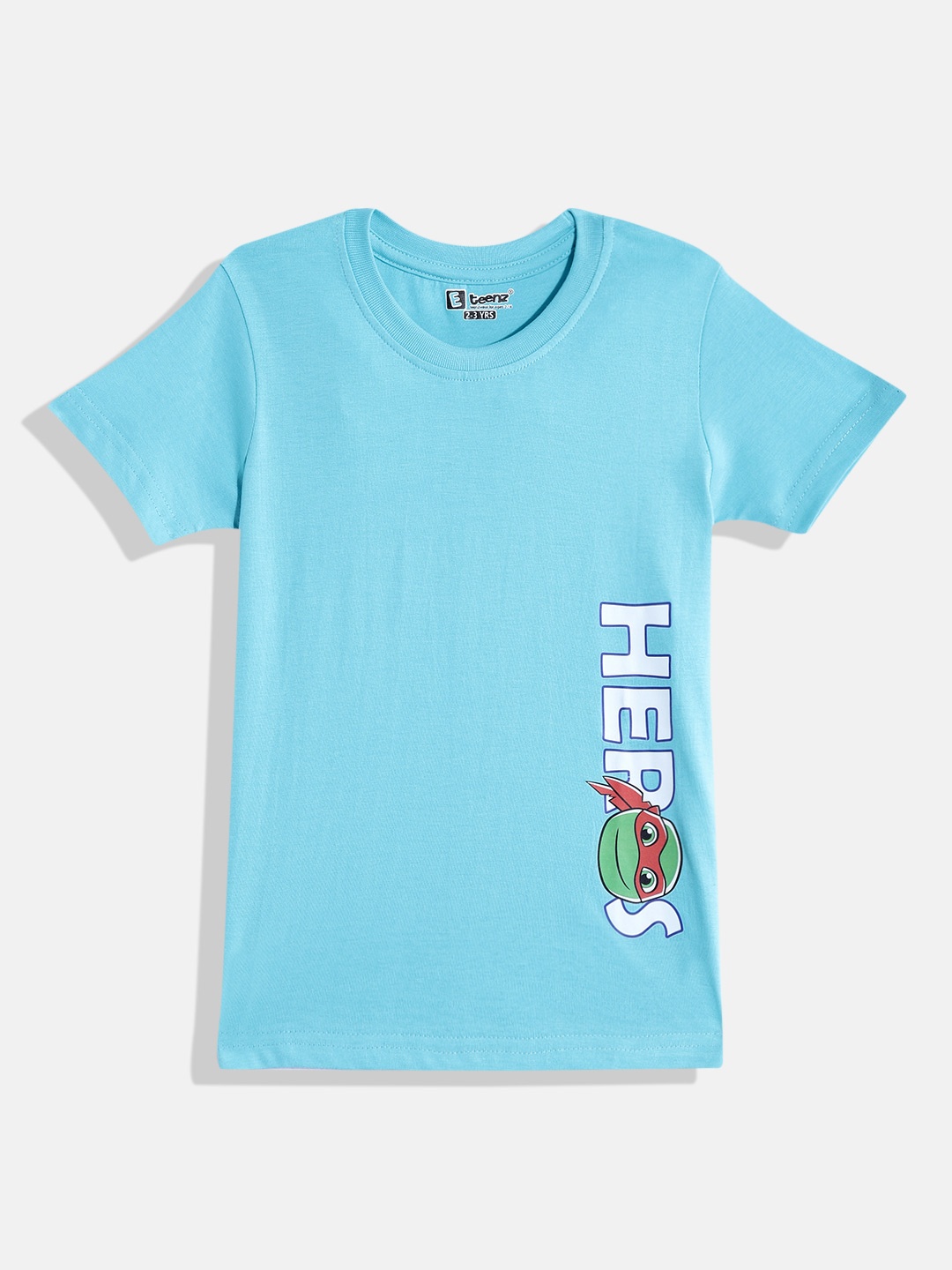 Eteenz Boys Typography Printed Cotton T-shirt, Turquoise blue