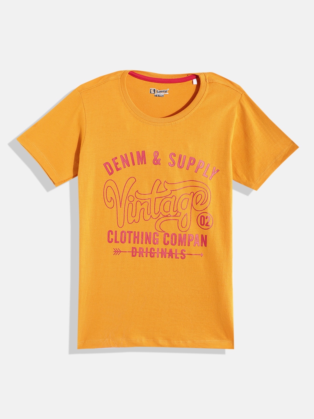 Eteenz Boys Printed Premium Cotton T-shirt, Mustard