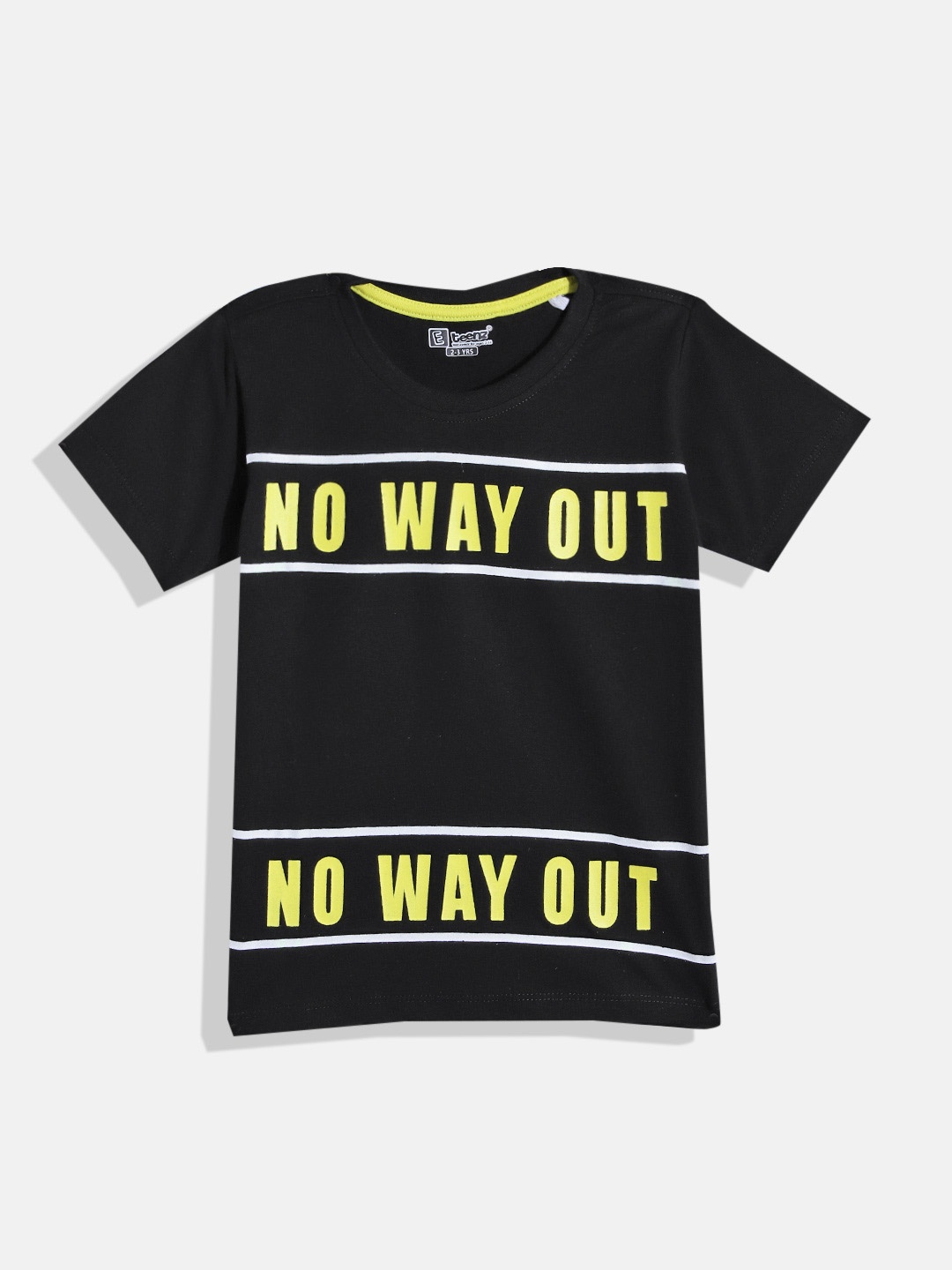 Eteenz Boys Typography Printed Cotton T-shirt, Black