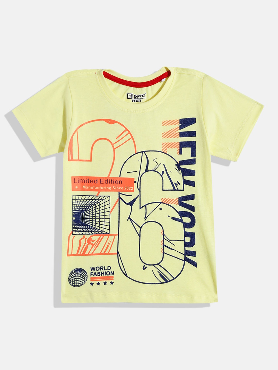 Eteenz Boys Typography Printed Cotton T-shirt, Yellow
