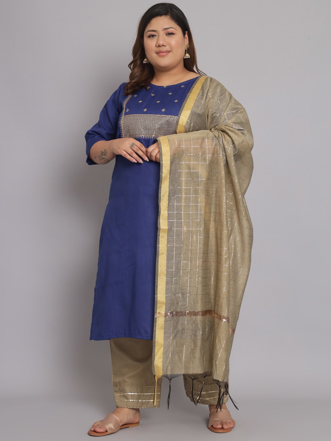 KALINI Women Ethnic Motifs Embroidered Pure Cotton Kurta with Trousers & Dupatta, Navy blue
KALINI Women Ethnic Motifs Embroidered Pure Cotton Kurta with Trousers & Dupatta, Navy blue