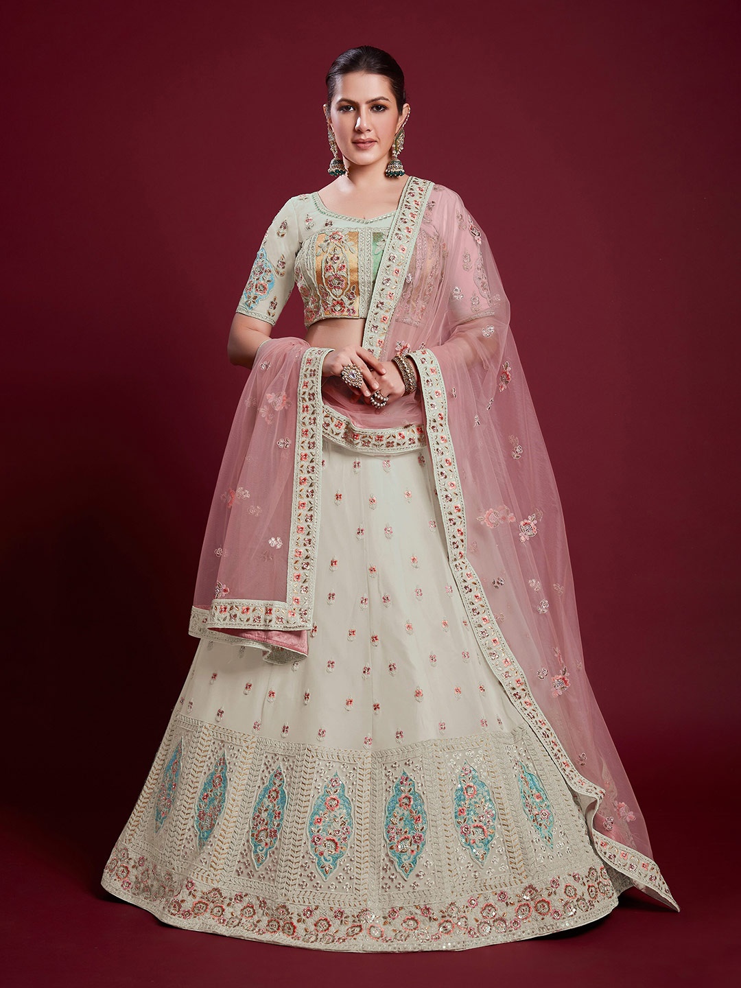 Readiprint Fashions Embroidered Thread Work Semi-Stitched Lehenga & Unstitched Blouse With, Off white
Readiprint Fashions Embroidered Thread Work Semi-Stitched Lehenga & Unstitched Blouse With, Off white