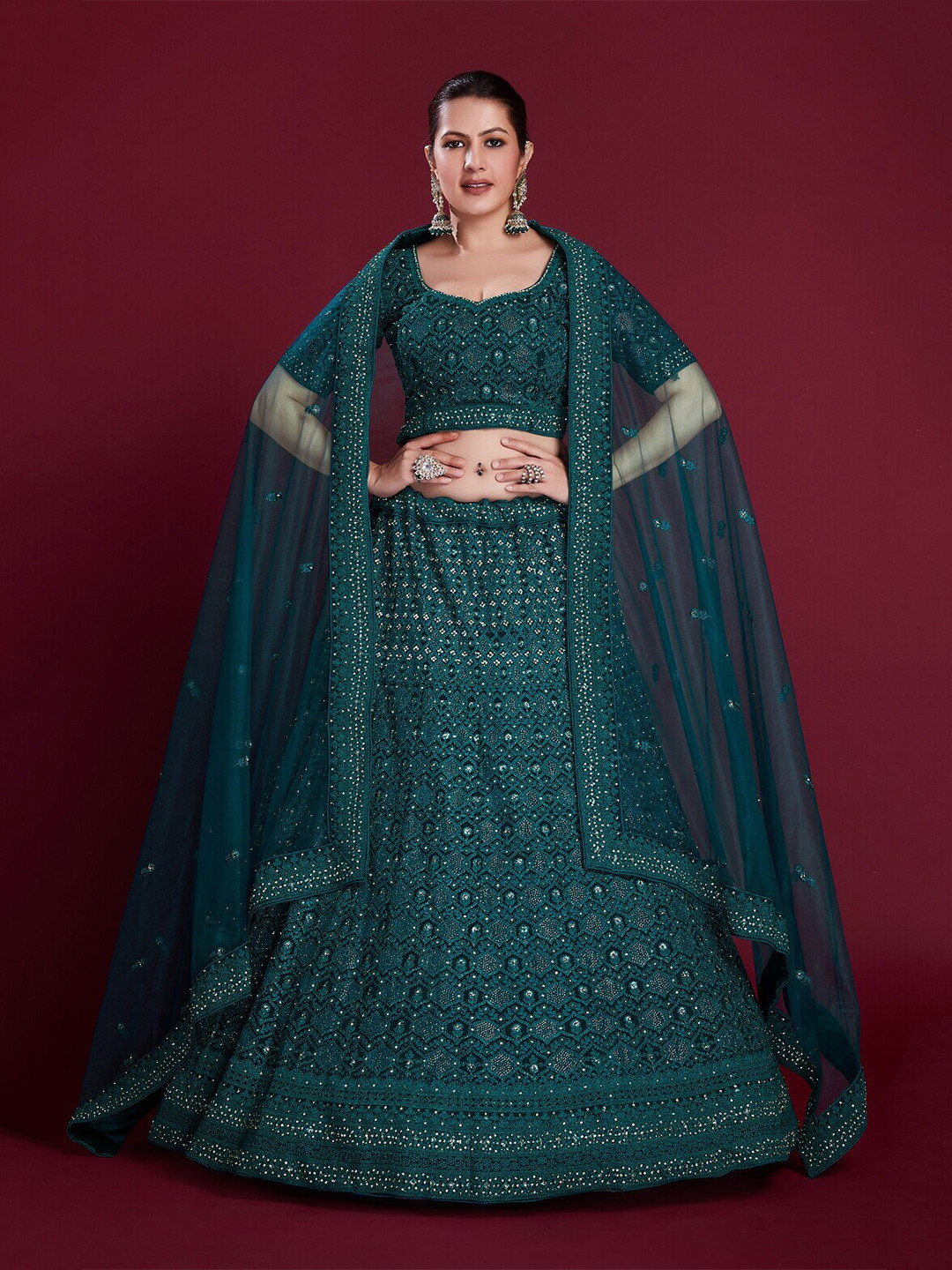 Readiprint Fashions Embroidered Thread Work Semi-Stitched Lehenga & Unstitched Blouse, Teal
Readiprint Fashions Embroidered Thread Work Semi-Stitched Lehenga & Unstitched Blouse, Teal