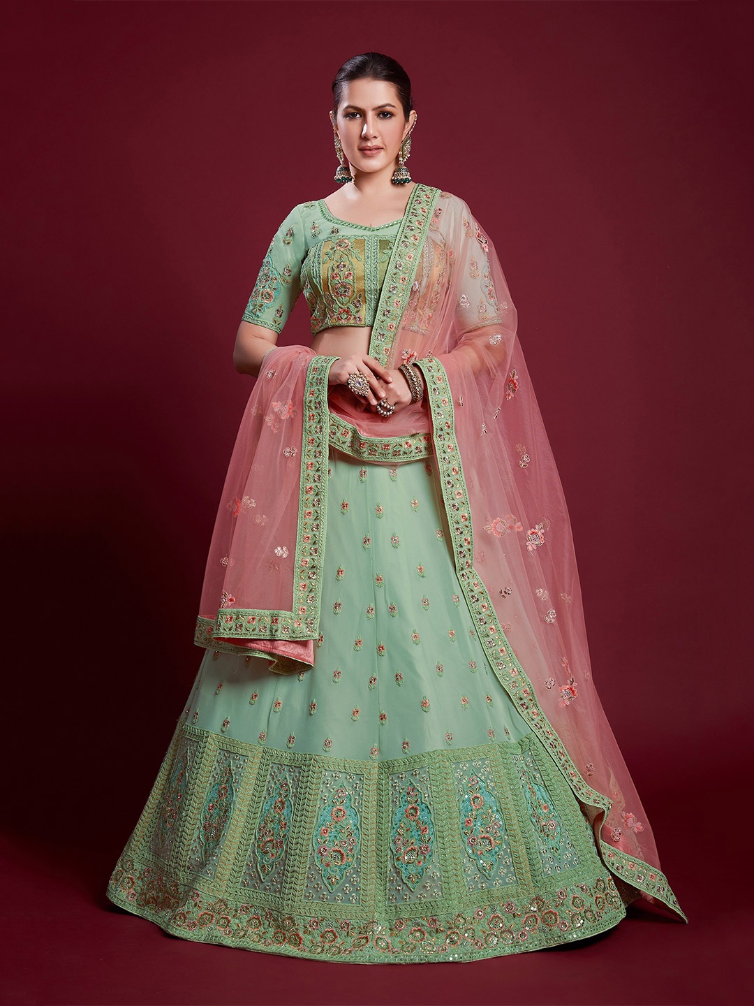 Readiprint Fashions Embroidered Semi-Stitched Lehenga & Unstitched Blouse With Dupatta, Green
Readiprint Fashions Embroidered Semi-Stitched Lehenga & Unstitched Blouse With Dupatta, Green