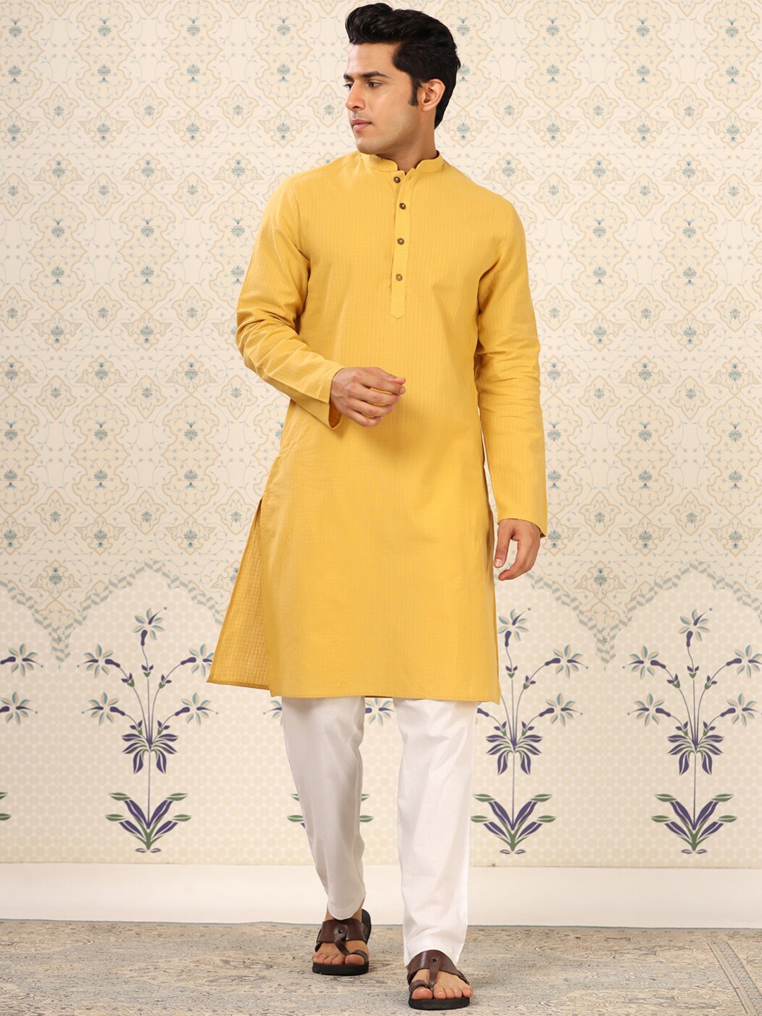 Ode by House of Pataudi Mustard Yellow Mandarin Collar Pure Cotton Kurta with Trousers
Ode by House of Pataudi Mustard Yellow Mandarin Collar Pure Cotton Kurta with Trousers