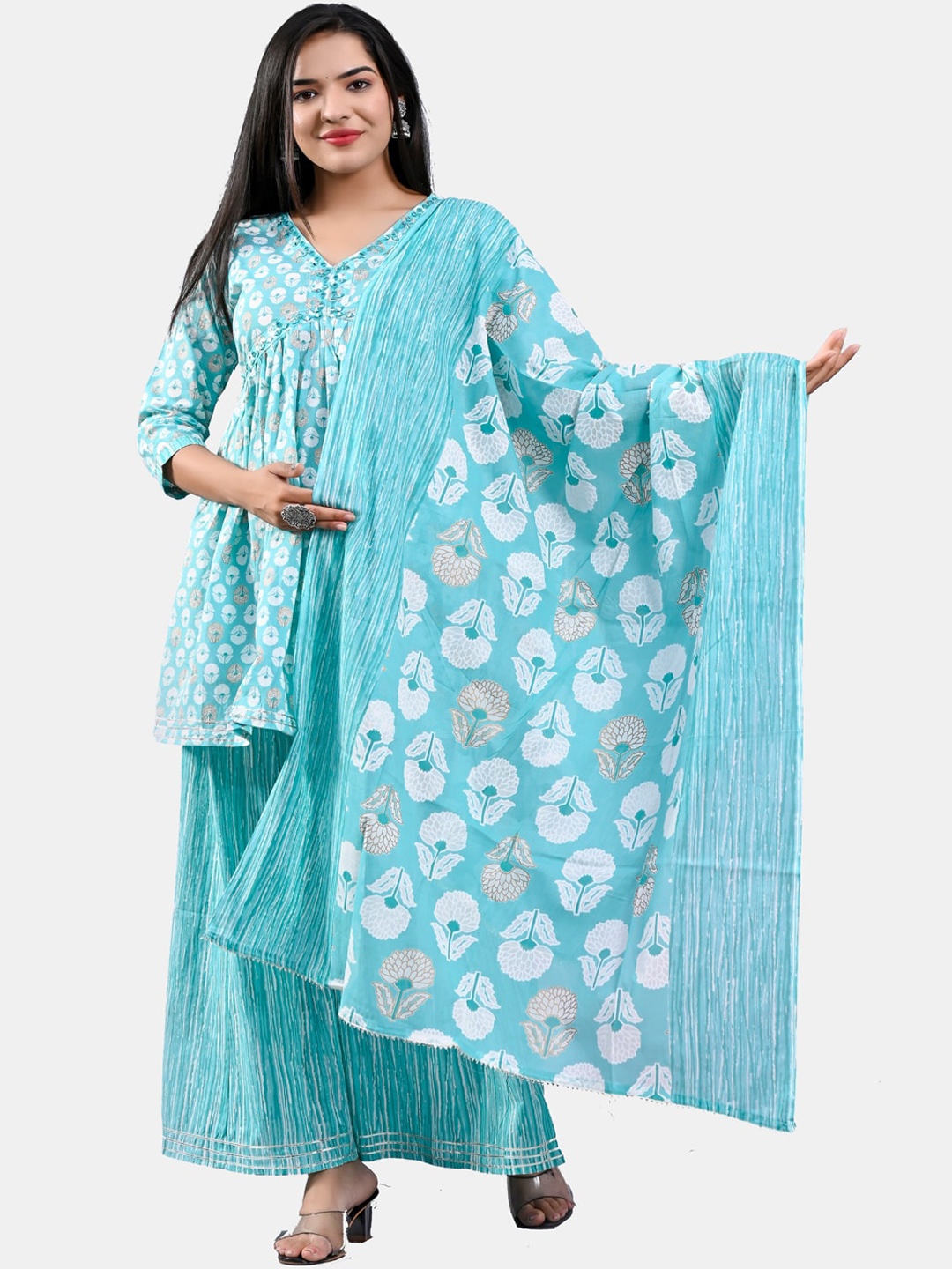 HIGHLIGHT FASHION EXPORT Floral Printed Empire Pure Cotton Kurti With Sharara & Dupatta, Blue
HIGHLIGHT FASHION EXPORT Floral Printed Empire Pure Cotton Kurti With Sharara & Dupatta, Blue