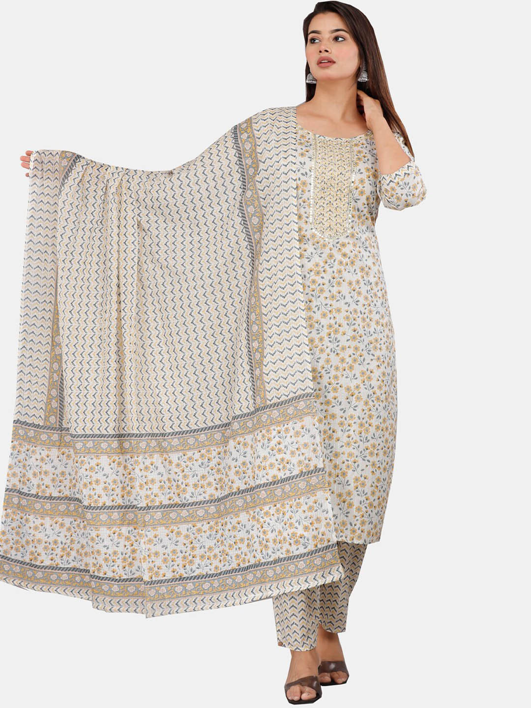 HIGHLIGHT FASHION EXPORT Floral Printed Pure Cotton Kurta with Trousers & Dupatta, Beige
HIGHLIGHT FASHION EXPORT Floral Printed Pure Cotton Kurta with Trousers & Dupatta, Beige