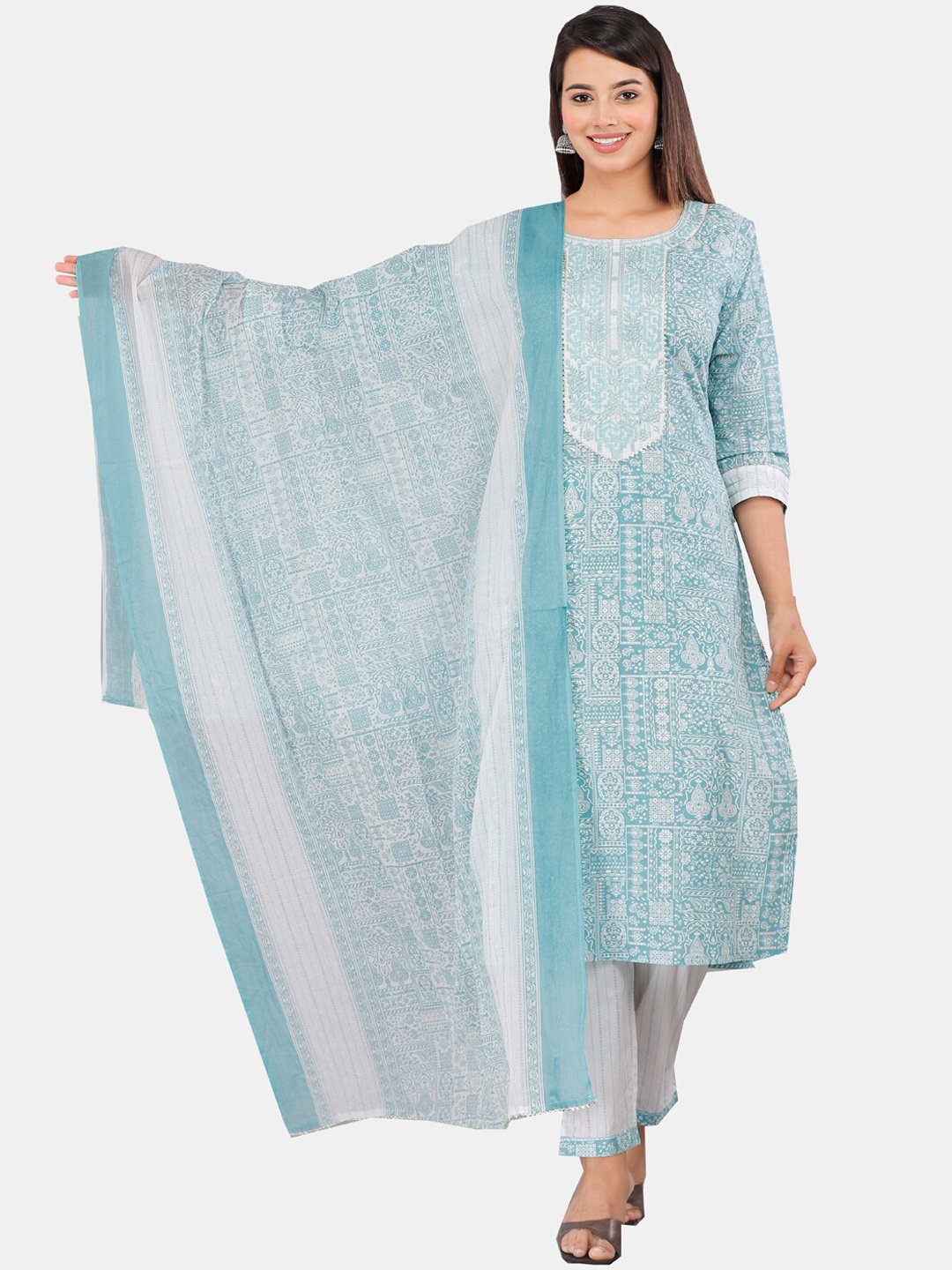HIGHLIGHT FASHION EXPORT Printed Gotta Patti Pure Cotton Kurta with Trousers & Dupatta, Blue
HIGHLIGHT FASHION EXPORT Printed Gotta Patti Pure Cotton Kurta with Trousers & Dupatta, Blue