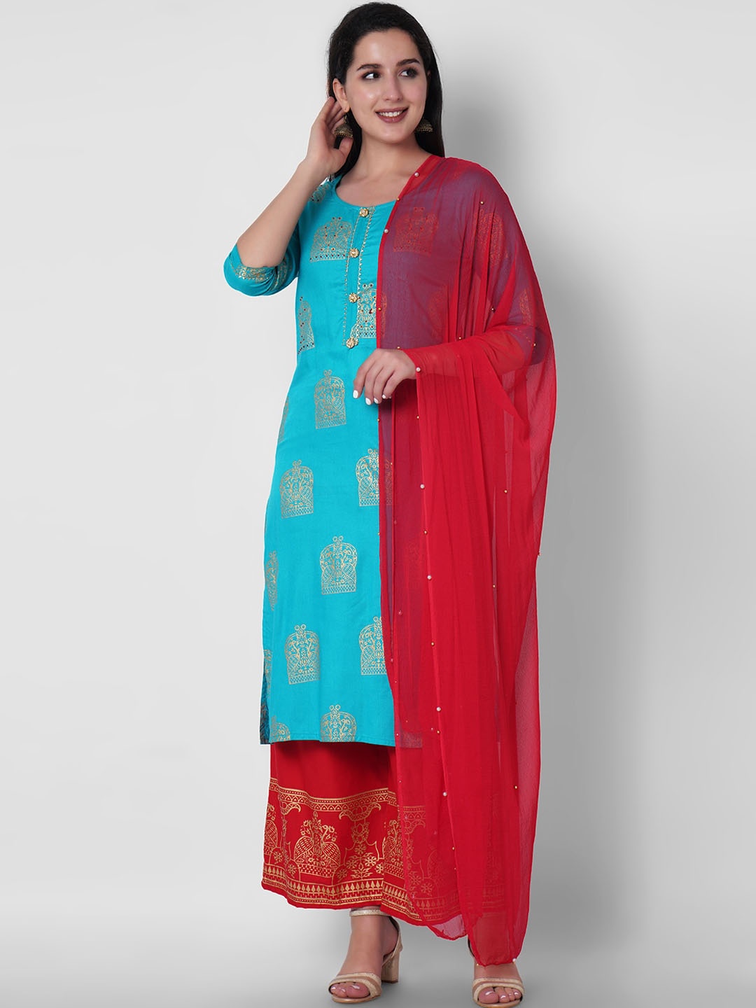 KALINI Ethnic Motifs Printed Gotta Patti Straight Kurta With Palazzos & Dupatta, Sea green
KALINI Ethnic Motifs Printed Gotta Patti Straight Kurta With Palazzos & Dupatta, Sea green