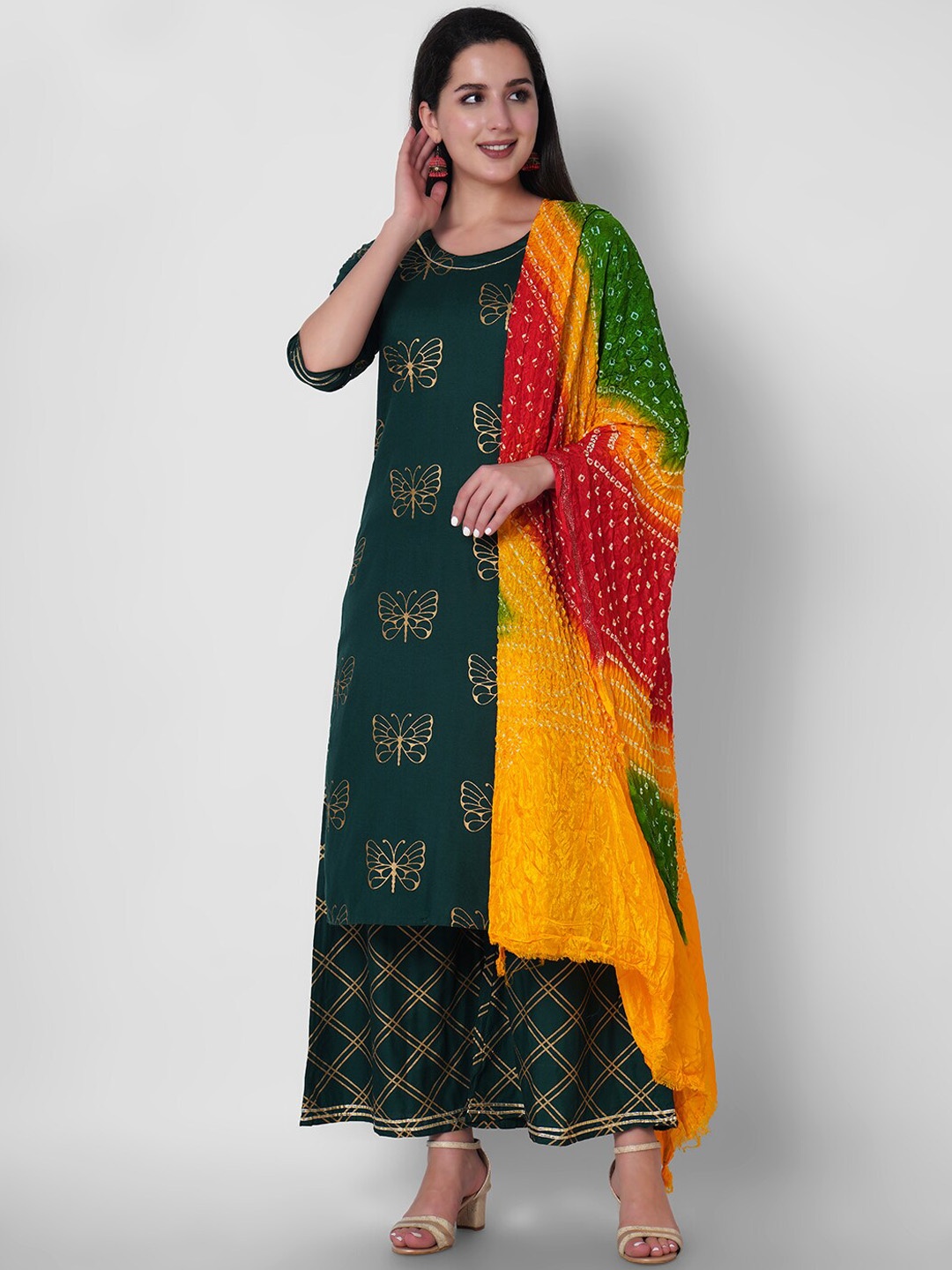 KALINI Ethnic Motifs Printed Straight Gotta Patti Kurta With Palazzos & Dupatta, Green
KALINI Ethnic Motifs Printed Straight Gotta Patti Kurta With Palazzos & Dupatta, Green