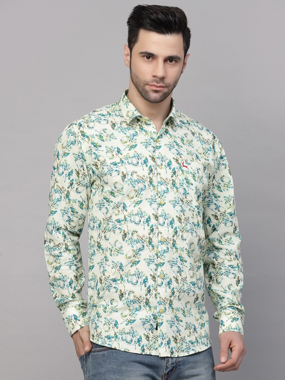 VALBONE Original Floral Printed Cotton Casual Shirt, White