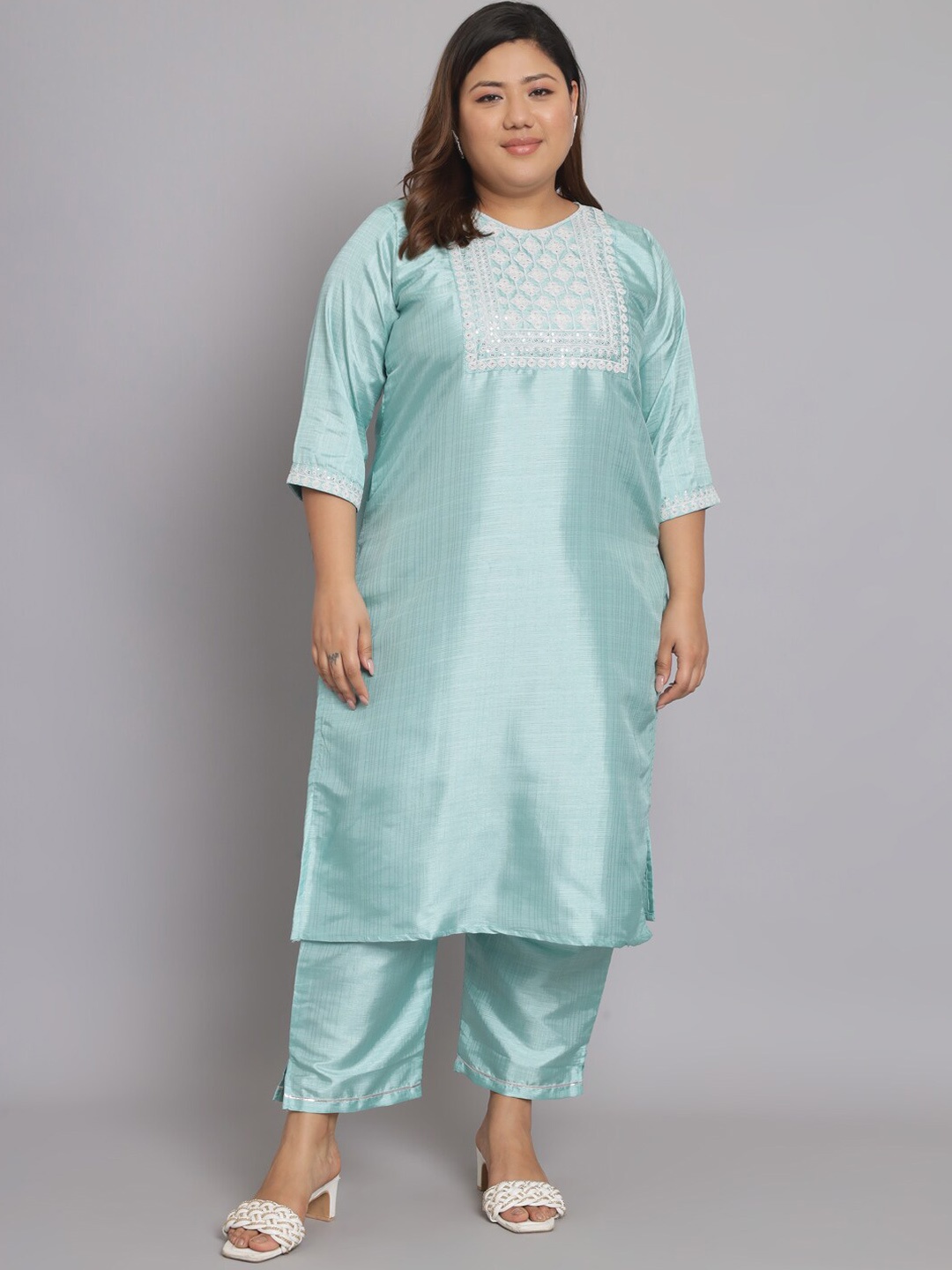 KALINI Plus Size Ethnic Motifs Sequinned Embroidered Regular Kurta With Trousers & Dupatta, Sea green
KALINI Plus Size Ethnic Motifs Sequinned Embroidered Regular Kurta With Trousers & Dupatta, Sea green
