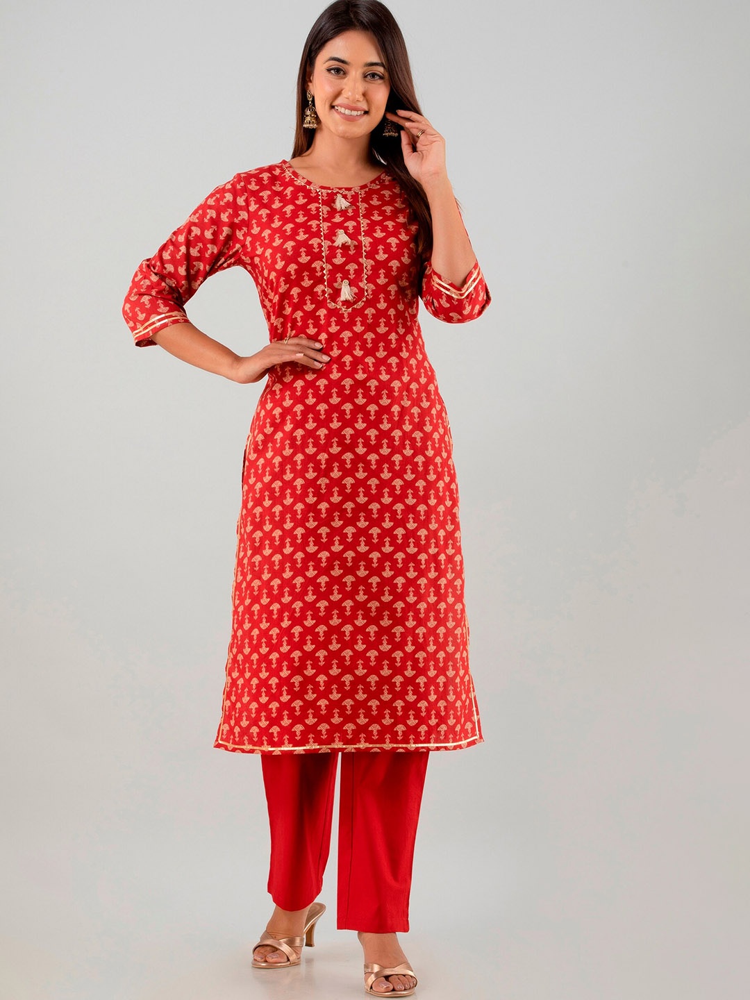 ADEESHA Ethnic Motifs Printed Gotta Patti Regular Pure Cotton Kurta With Trousers, Red
ADEESHA Ethnic Motifs Printed Gotta Patti Regular Pure Cotton Kurta With Trousers, Red