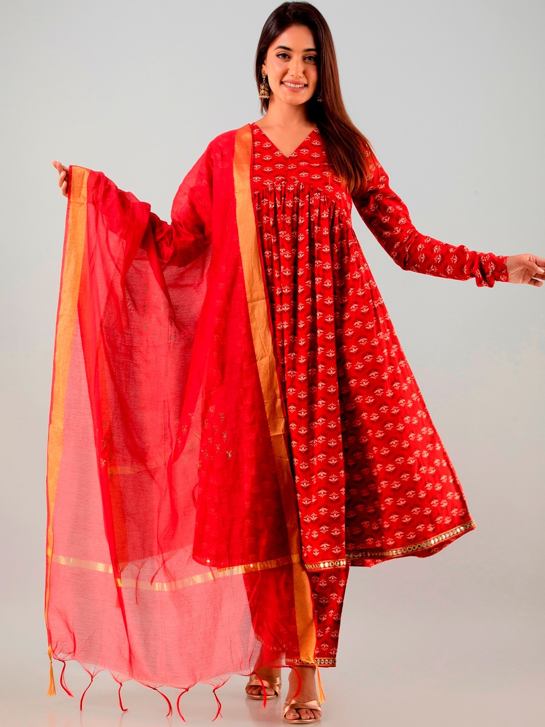ADEESHA Ethnic Motifs Printed Mirror Work Pure Cotton Kurta With Trousers & Dupatta, Maroon
ADEESHA Ethnic Motifs Printed Mirror Work Pure Cotton Kurta With Trousers & Dupatta, Maroon