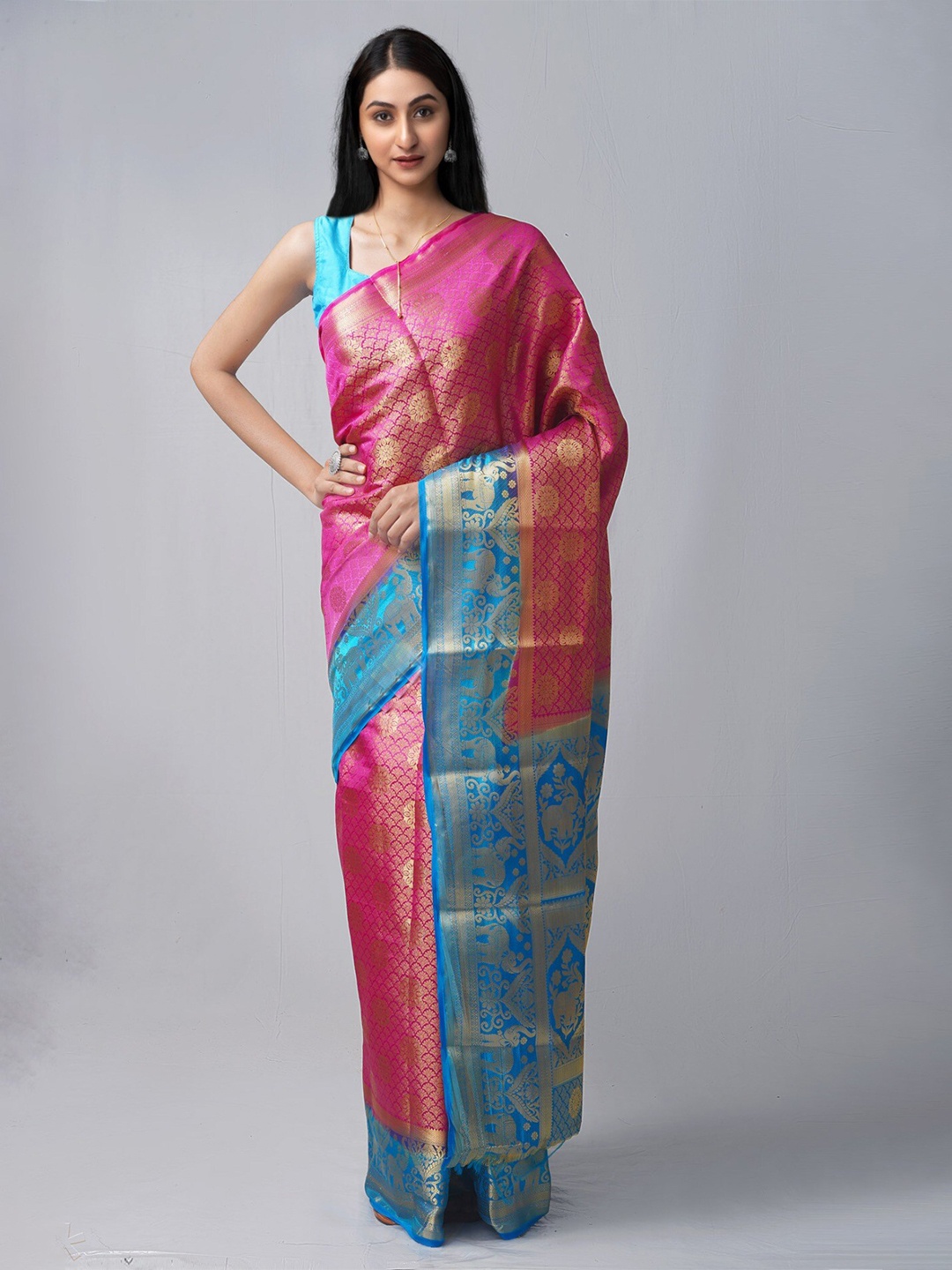 Unnati Silks Ethnic Motifs Woven Design Zari Silk Cotton Kanjeevaram Saree, Pink
Unnati Silks Ethnic Motifs Woven Design Zari Silk Cotton Kanjeevaram Saree, Pink