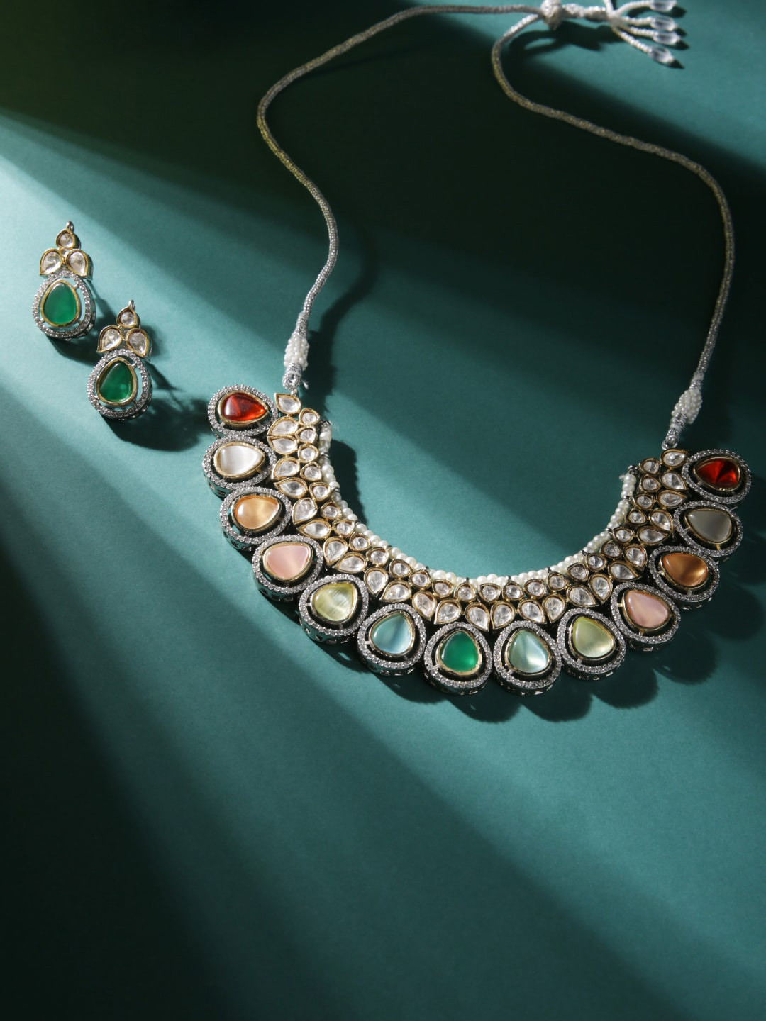 justpeachy Rhodium-Plated Stone Studded & Beaded Jewellery Set, Silver
justpeachy Rhodium-Plated Stone Studded & Beaded Jewellery Set, Silver