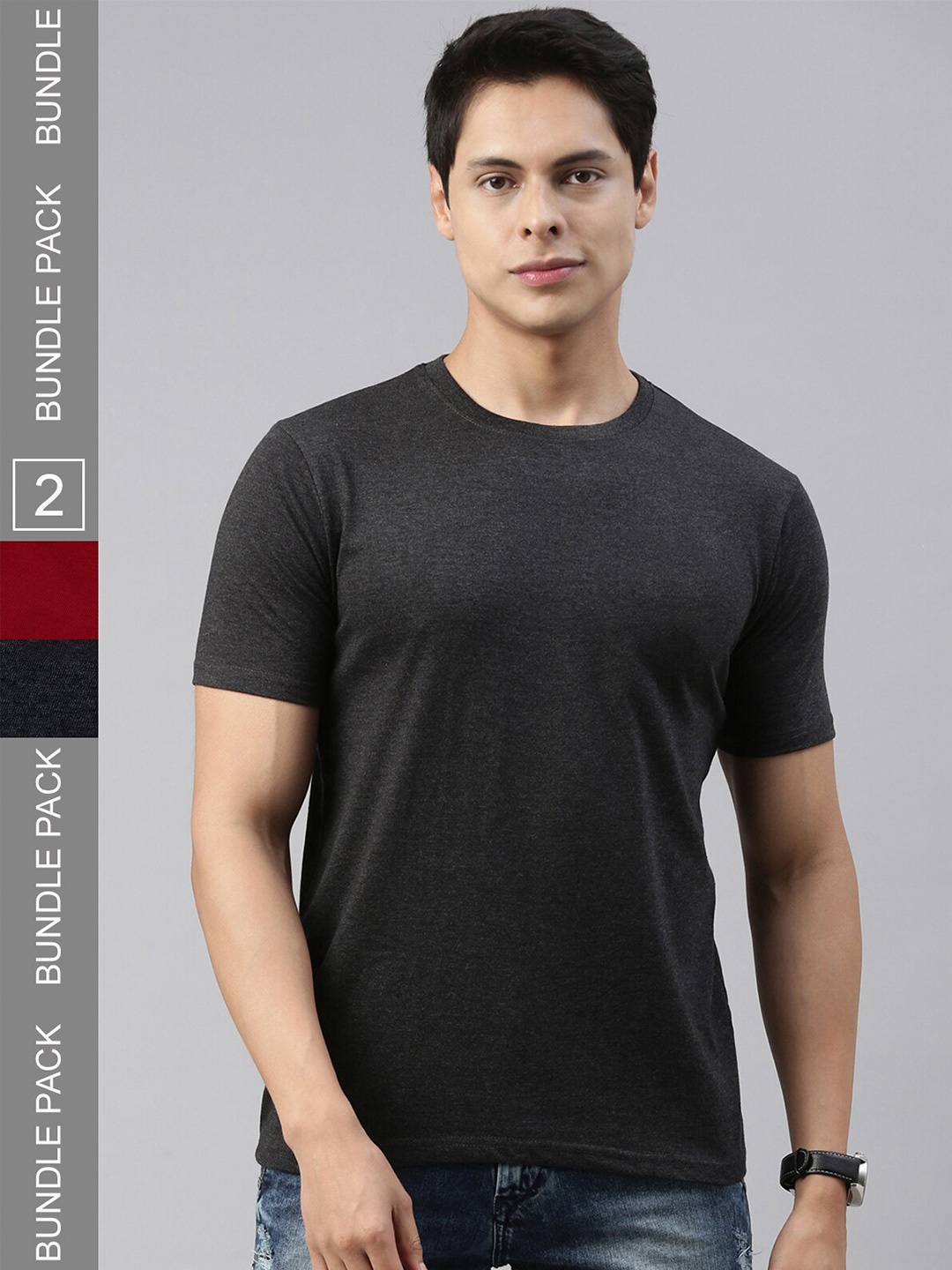 recast Pack Of 2 Bio Finish Cotton T-shirts, Charcoal