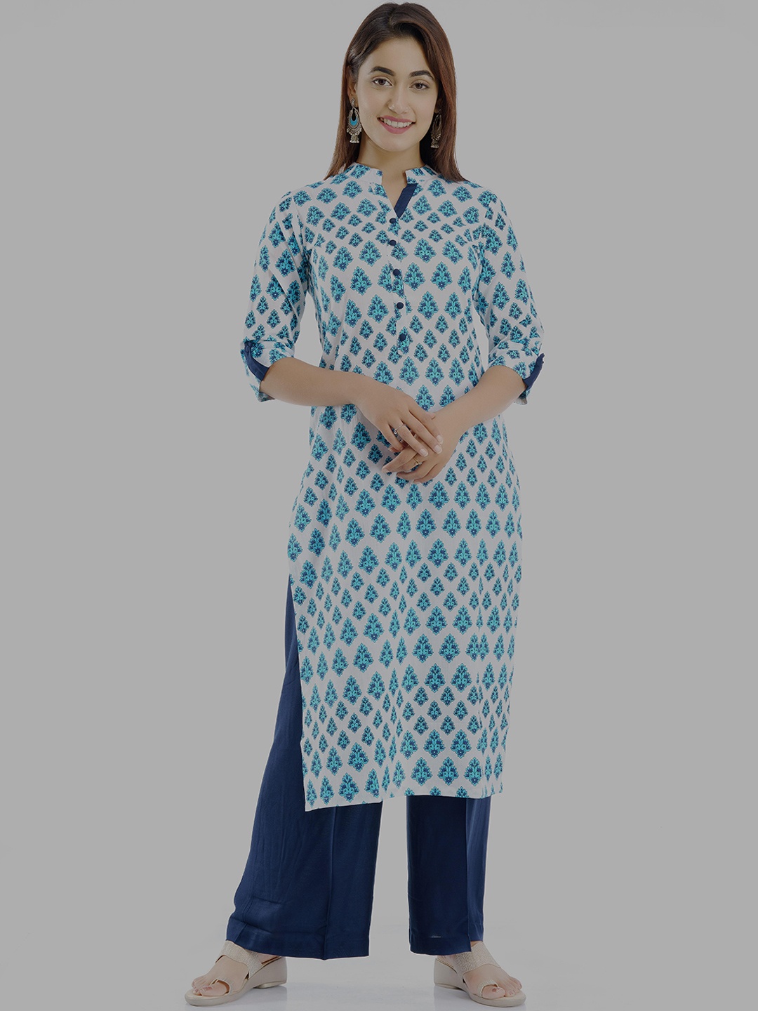 PARCHHAI Ethnic Motifs Printed Mandarin Collar Pure Cotton Kurta With Palazzos, Blue
PARCHHAI Ethnic Motifs Printed Mandarin Collar Pure Cotton Kurta With Palazzos, Blue