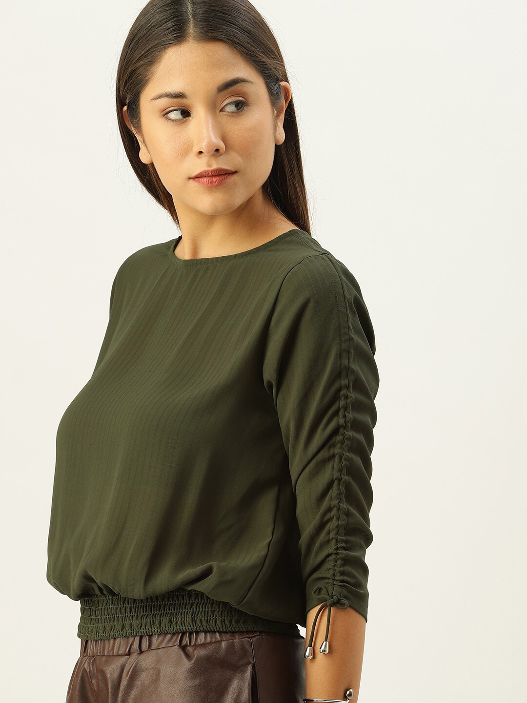 Mast & Harbour Striped Blouson Top, Olive