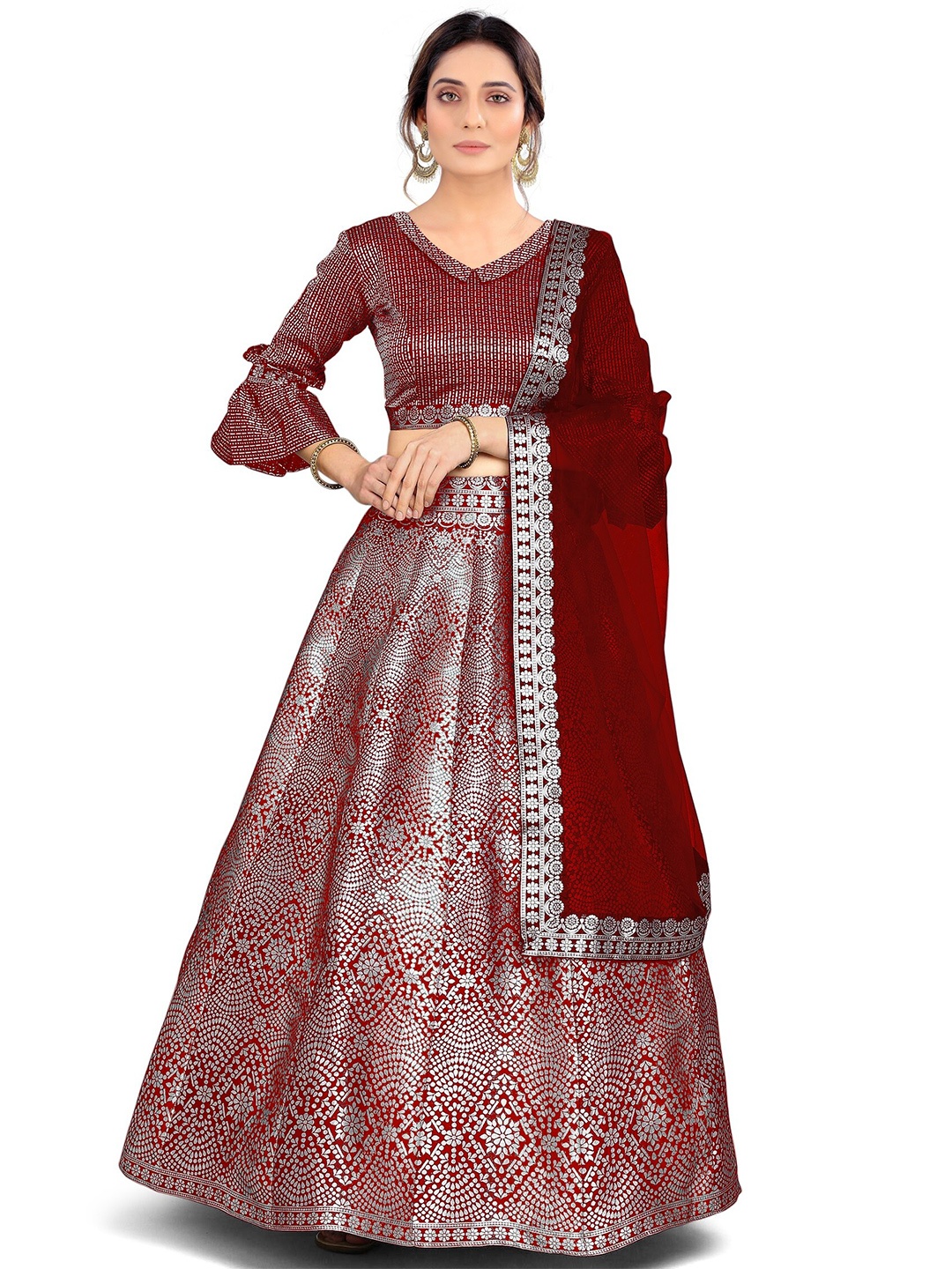 Kedar Fab Woven Design V-Neck Semi-Stitched Lehenga & Unstitched Blouse With Dupatta, Red
Kedar Fab Woven Design V-Neck Semi-Stitched Lehenga & Unstitched Blouse With Dupatta, Red