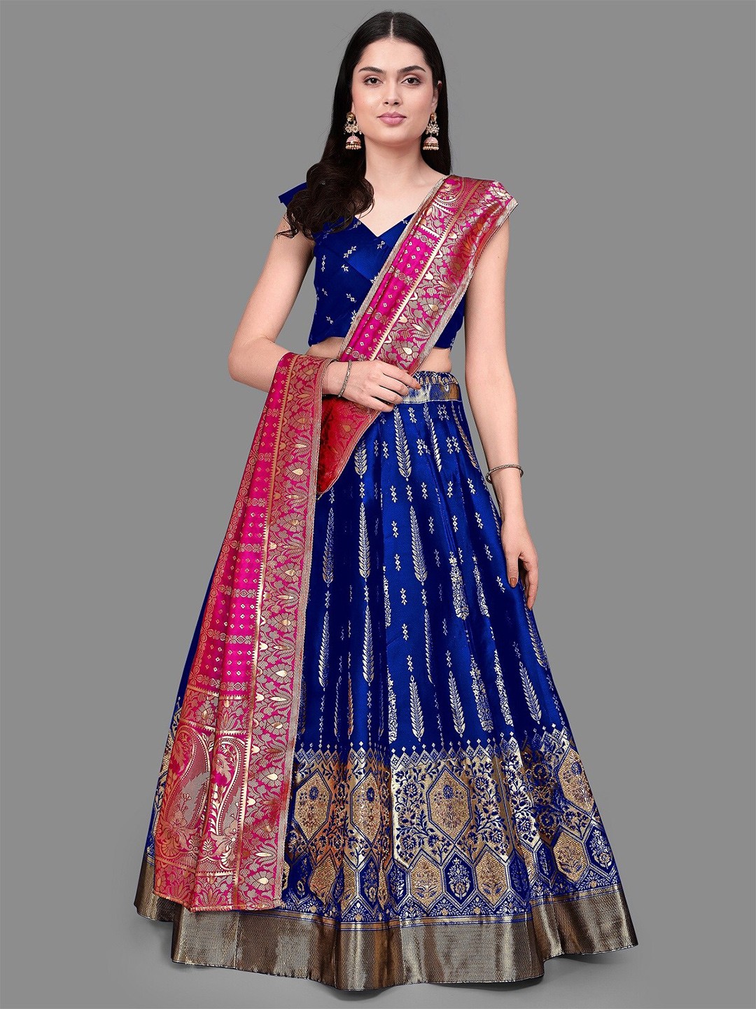 Kedar Fab Woven Design V-Neck Semi-Stitched Lehenga & Unstitched Blouse With Dupatta, Blue
Kedar Fab Woven Design V-Neck Semi-Stitched Lehenga & Unstitched Blouse With Dupatta, Blue