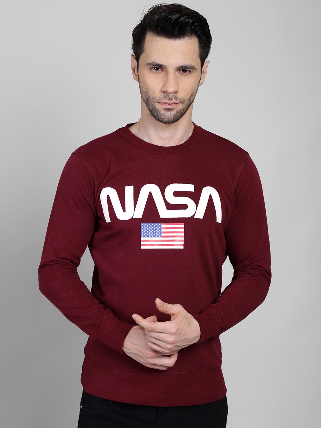 Free Authority Nasa Printed Cotton Sweatshirt, Maroon