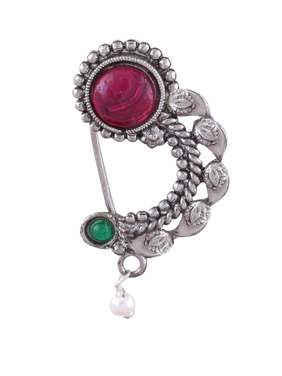 Vighnaharta Rhodium-Plated Stone Studded & Beads Maharashtrian Nathiya Nosepin, Silver
Vighnaharta Rhodium-Plated Stone Studded & Beads Maharashtrian Nathiya Nosepin, Silver