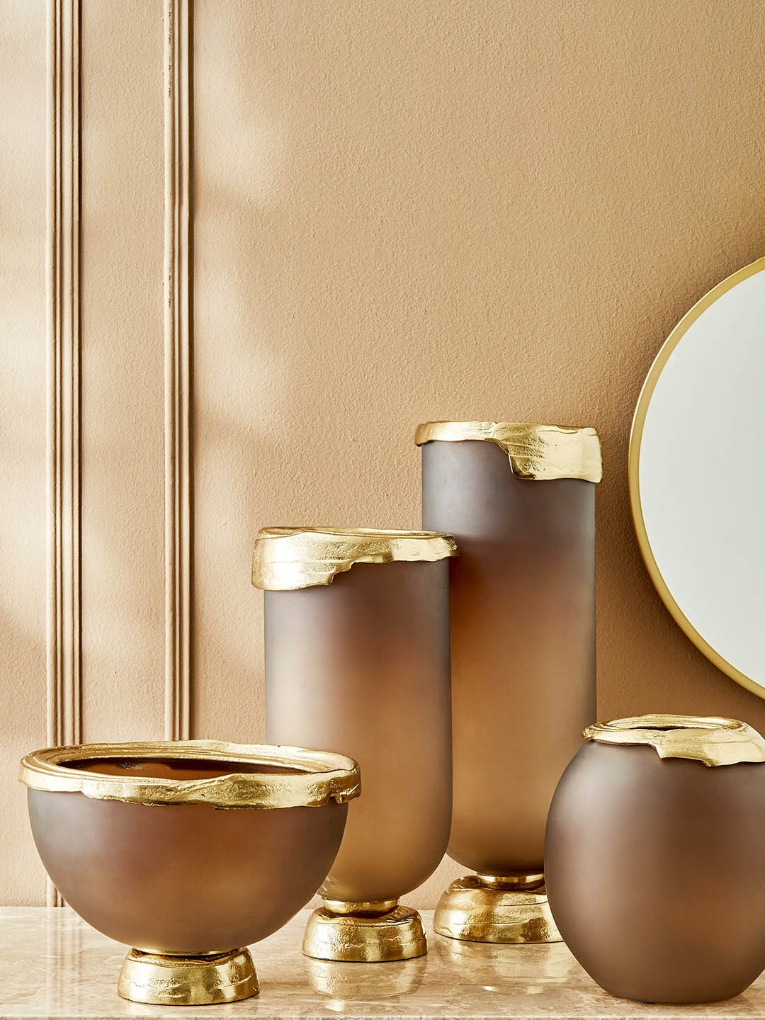 Home Centre Eternity Vogue Gold Toned & Brown Glass Decorative Bowl with Metal Base
Home Centre Eternity Vogue Gold Toned & Brown Glass Decorative Bowl with Metal Base