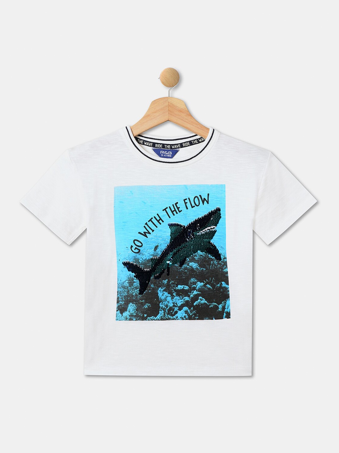 R&B Boys Printed Cotton T-shirt, White
