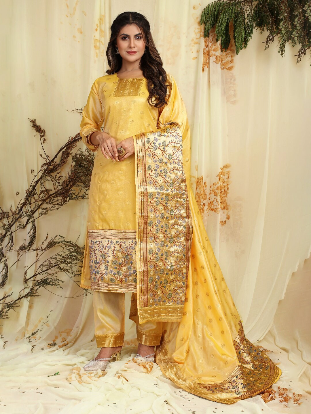 Angroop Ethnic Motifs Woven Design Pure Silk Unstitched Dress Material, Yellow
Angroop Ethnic Motifs Woven Design Pure Silk Unstitched Dress Material, Yellow