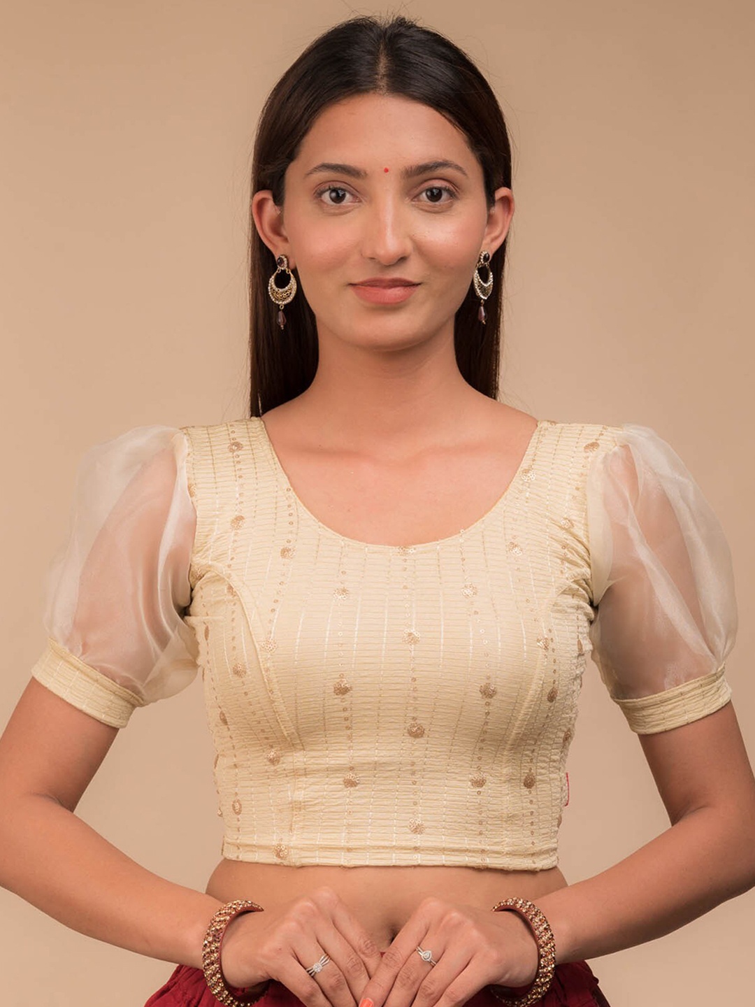 Bindigasm's Advi Sequin Embroidery Organza Puff Sleeves Stretchable Saree Blouse, Off white
Bindigasm's Advi Sequin Embroidery Organza Puff Sleeves Stretchable Saree Blouse, Off white