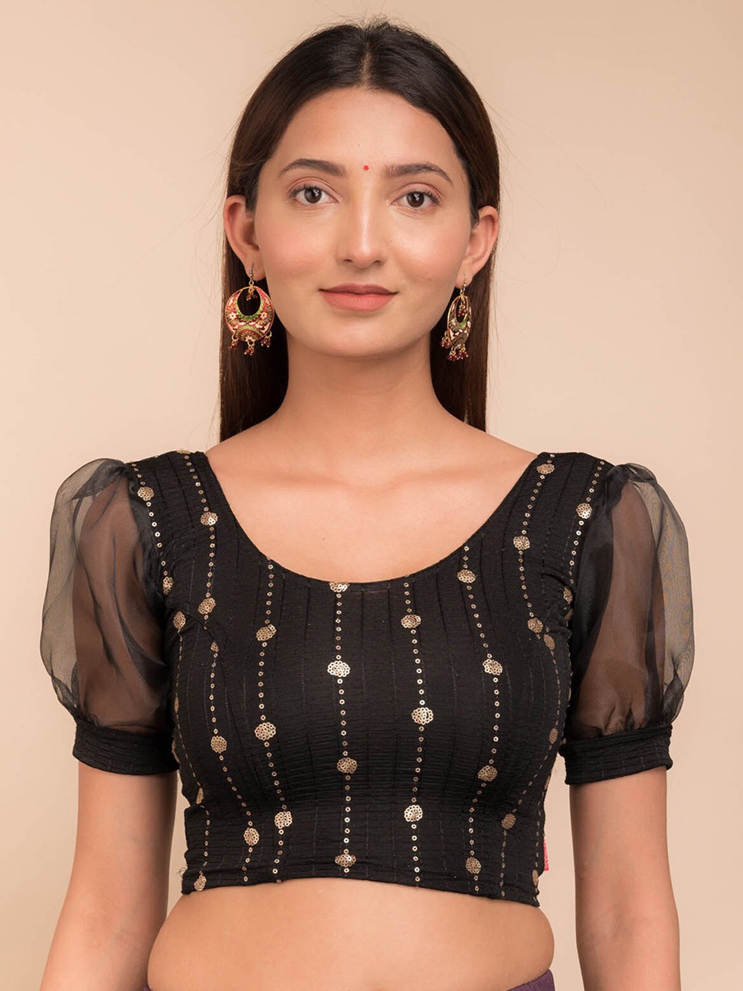 Bindigasm's Advi Sequin Embroidery Organza Puff Sleeves Stretchable Saree Blouse, Black
Bindigasm's Advi Sequin Embroidery Organza Puff Sleeves Stretchable Saree Blouse, Black