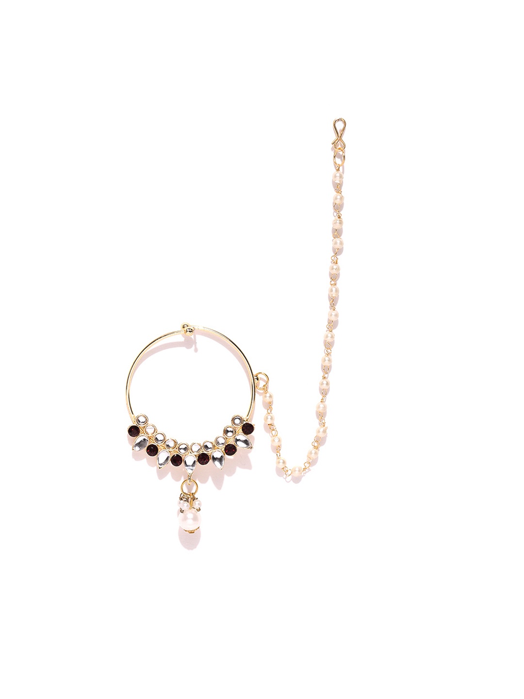 Priyaasi Off-White & Red Gold-Plated CZ Stone-Studded Handcrafted Nose Ring with Chain
Priyaasi Off-White & Red Gold-Plated CZ Stone-Studded Handcrafted Nose Ring with Chain