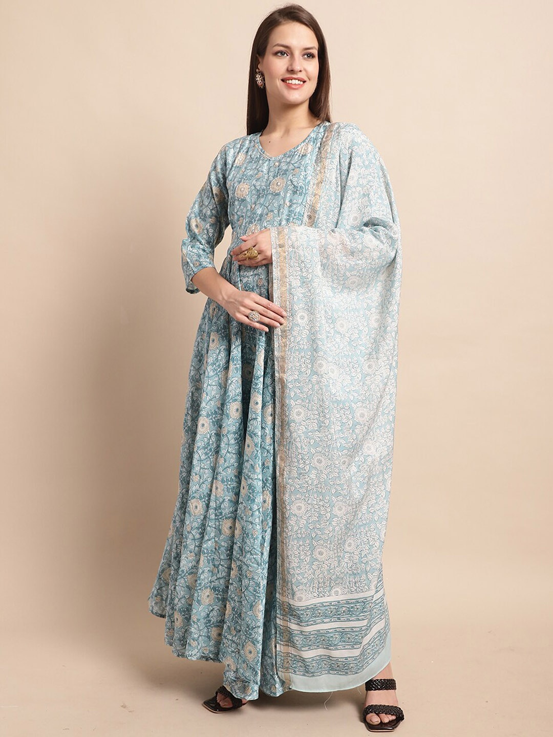 KALINI Floral Printed Regular Pure Cotton Kurti with Trousers & With Dupatta, Blue
KALINI Floral Printed Regular Pure Cotton Kurti with Trousers & With Dupatta, Blue