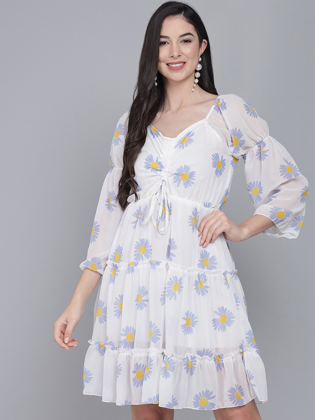 Funday Fashion Floral Printed Puff Sleeve Tie Up Georgette Tiered Fit & Flare Dress, White
Funday Fashion Floral Printed Puff Sleeve Tie Up Georgette Tiered Fit & Flare Dress, White