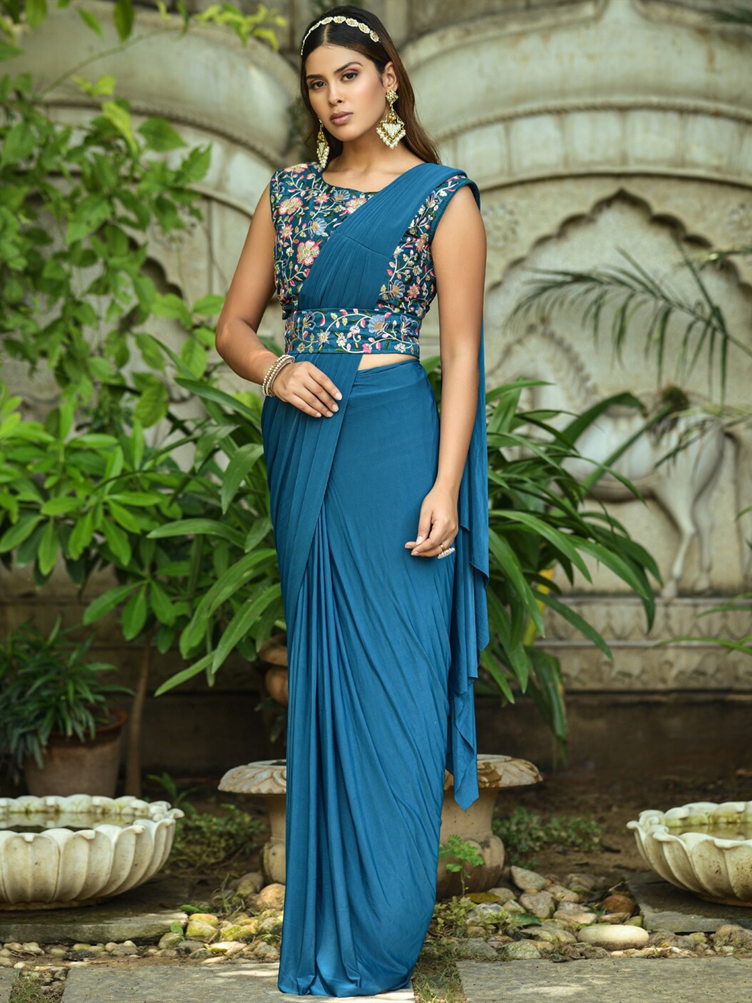 KALINI Ready to Wear Saree, Turquoise blue