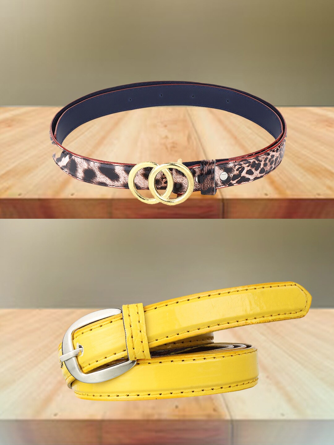 Swiss Design Women Pack Of 2 Slim Belt, Yellow