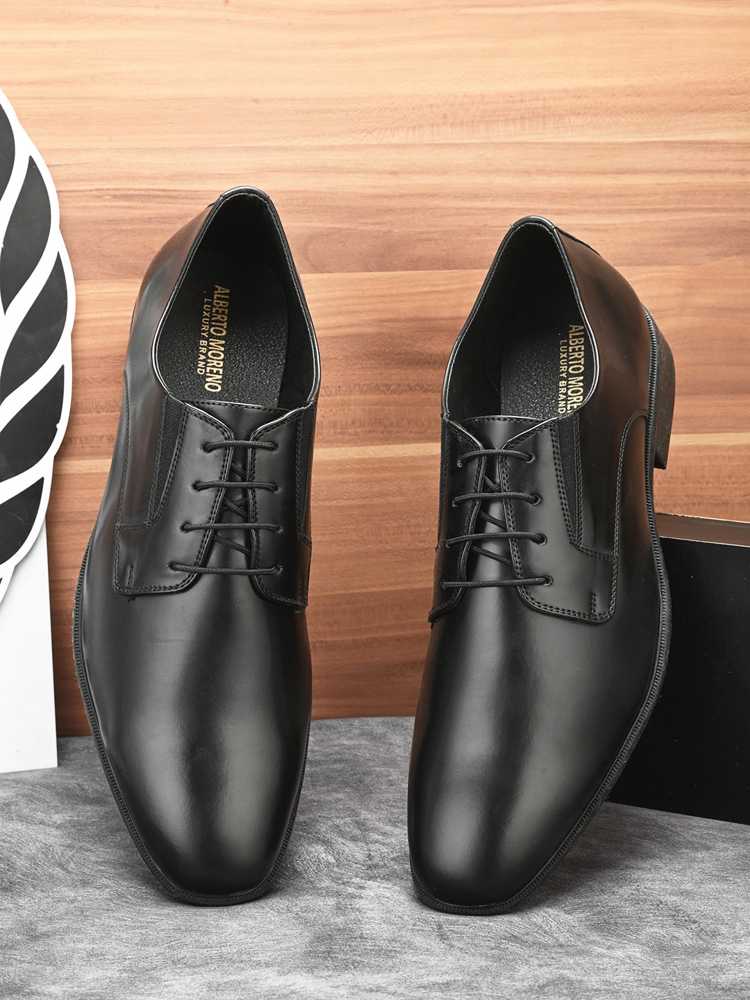 ALBERTO MORENO Men Round Toe Formal Derbys, Black