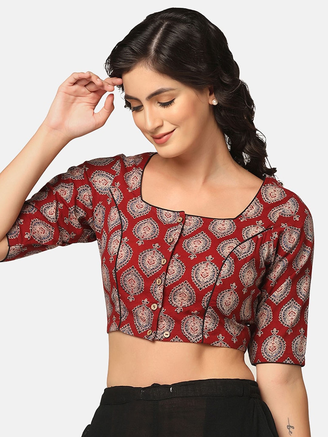 THE WEAVE TRAVELLER Block Printed Cotton Non-Padded Without Lining Saree Blouse, Maroon
THE WEAVE TRAVELLER Block Printed Cotton Non-Padded Without Lining Saree Blouse, Maroon