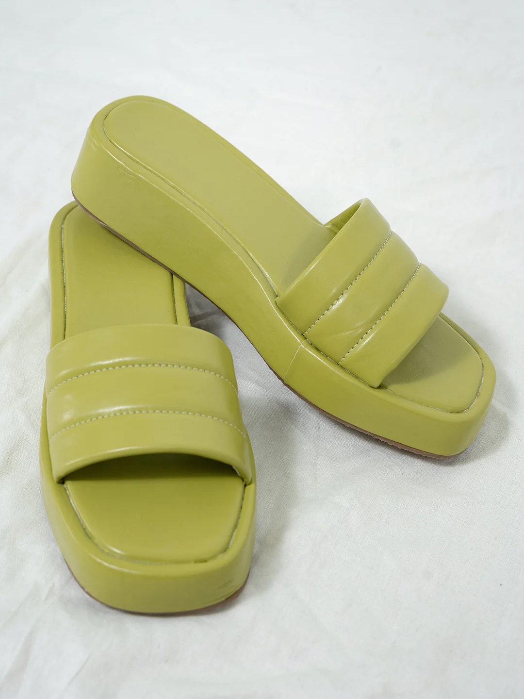 HASTEN Open Toe Flatform Heels, Green
