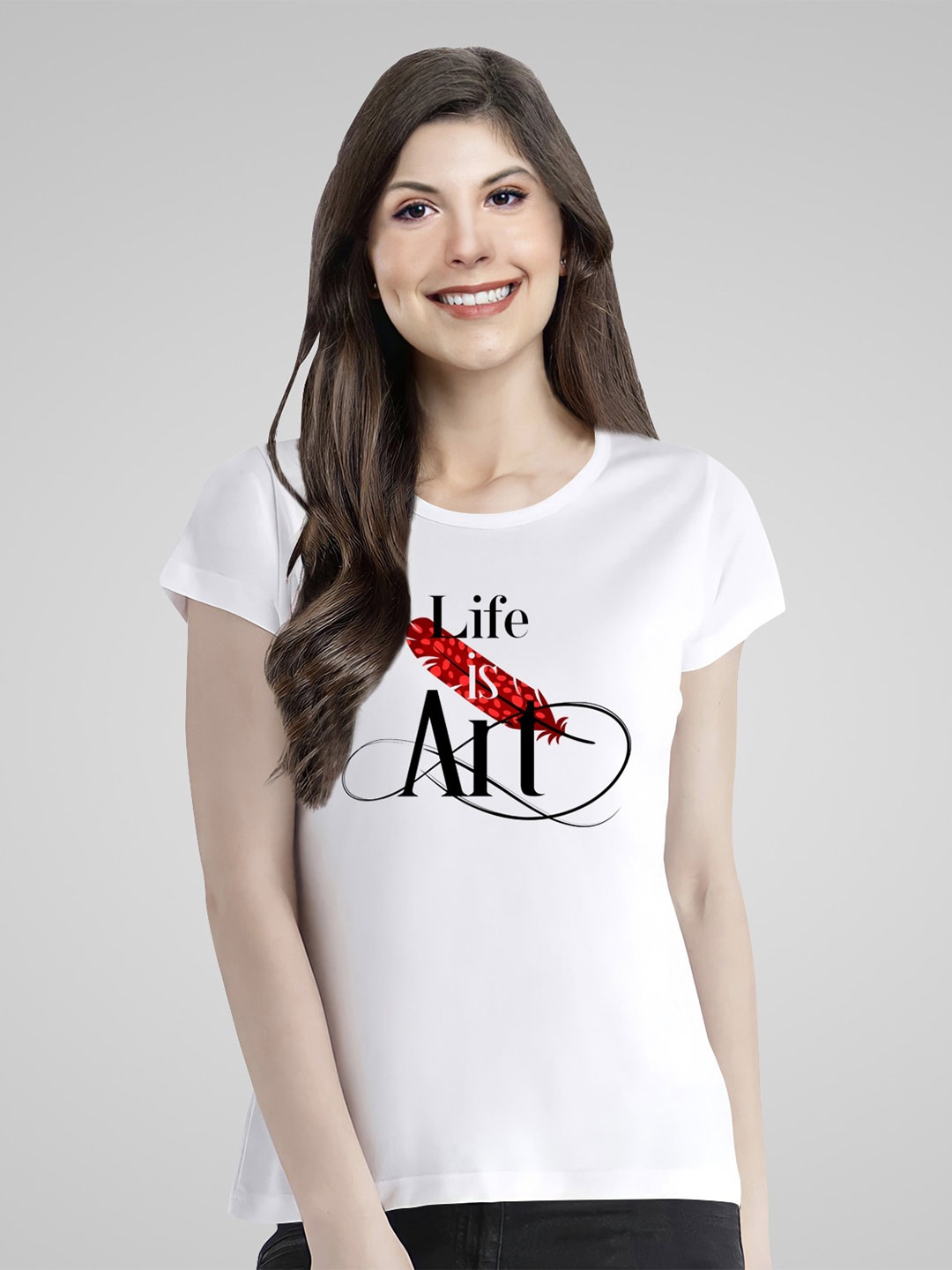 Pootlu Typography Printed Pure Cotton T-shirt, White