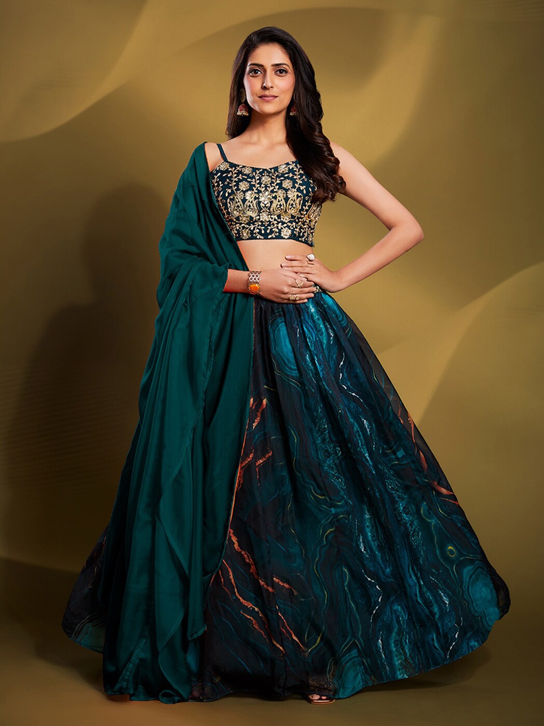 Fusionic Sequinned Semi-Stitched Lehenga & Unstitched Blouse With Dupatta, Teal
Fusionic Sequinned Semi-Stitched Lehenga & Unstitched Blouse With Dupatta, Teal