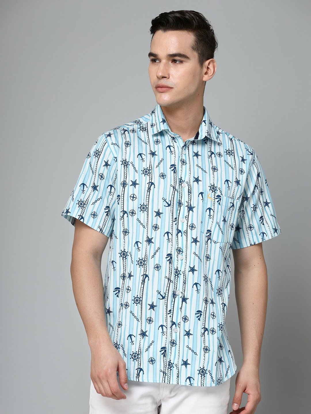 VALBONE Comfort Graphic Printed Cotton Casual Shirt, White
